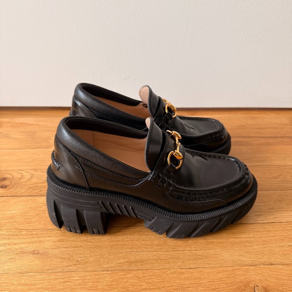 GUCCI Romance horsebit-detailed leather platform loafers - Picture 2 of 5